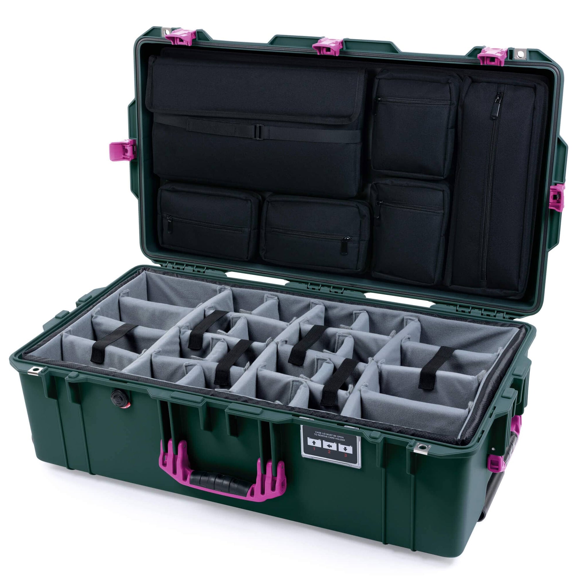 Pelican 1615 Air Case, Trekking Green with Magenta Handles, Latches & Trolley ColorCase