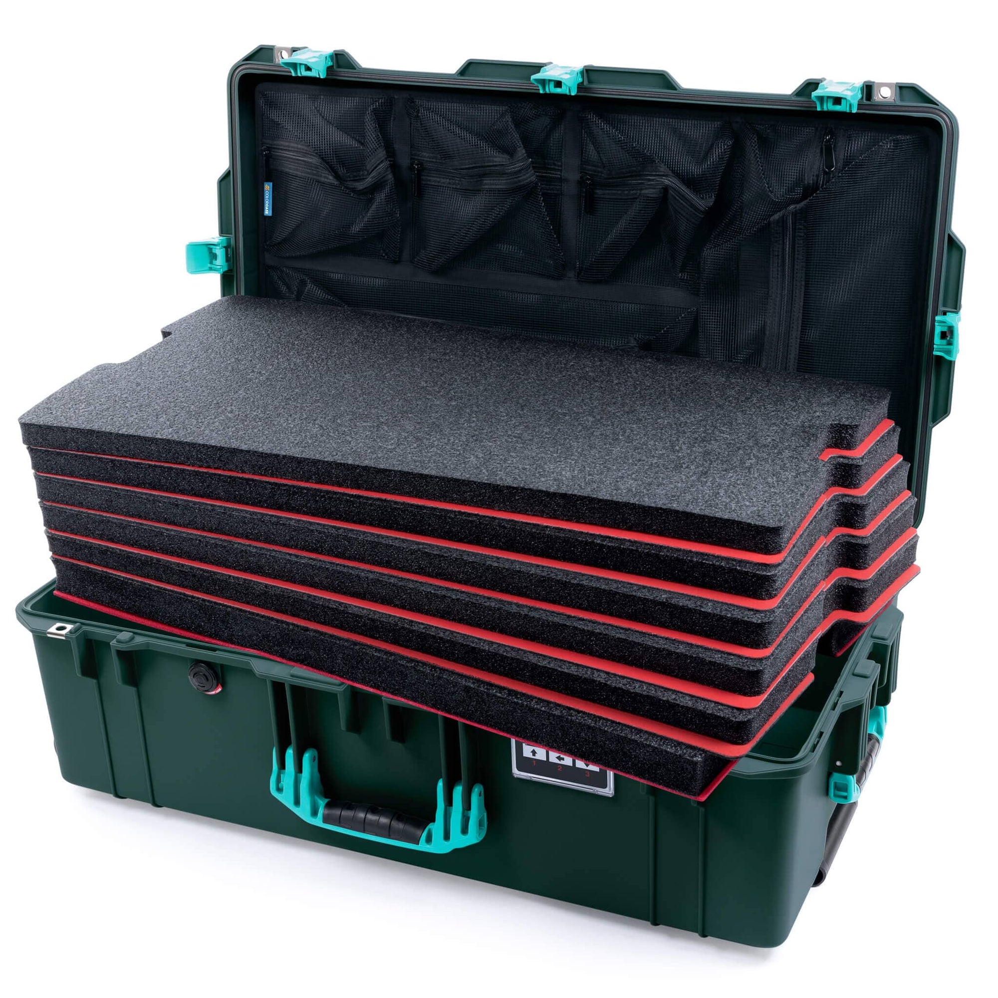 Pelican 1615 Air Case, Trekking Green with Teal Handles, Latches & Trolley ColorCase