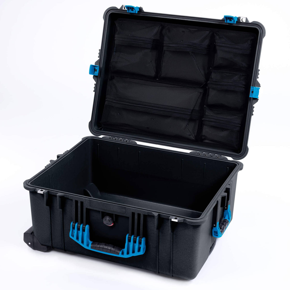 Pelican 1620 Case, Black with Blue Handles &amp; Push-Button Latches Mesh Lid Organizer Only ColorCase 016200-0100-110-121