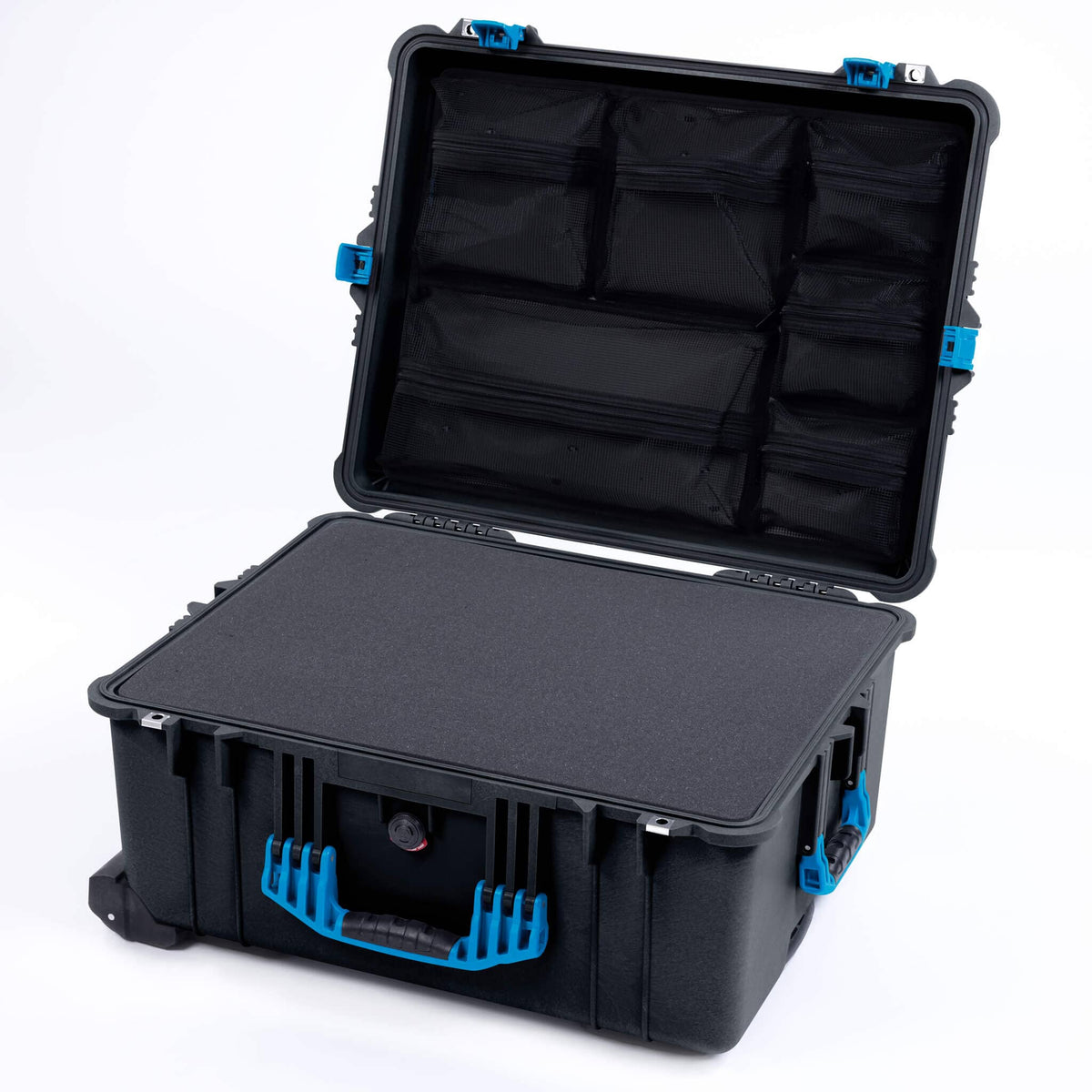Pelican 1620 Case, Black with Blue Handles &amp; Push-Button Latches Pick &amp; Pluck Foam with Mesh Lid Organizer ColorCase 016200-0101-110-121