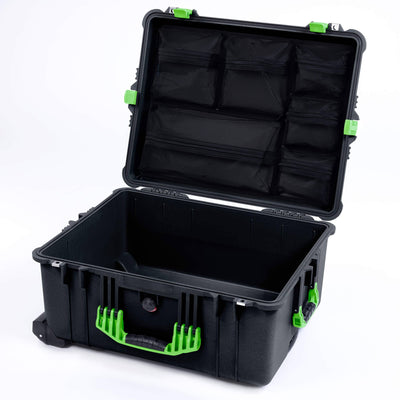 Pelican 1620 Case, Black with Lime Green Handles & Latches Mesh Lid Organizer Only ColorCase 016200-0100-110-300