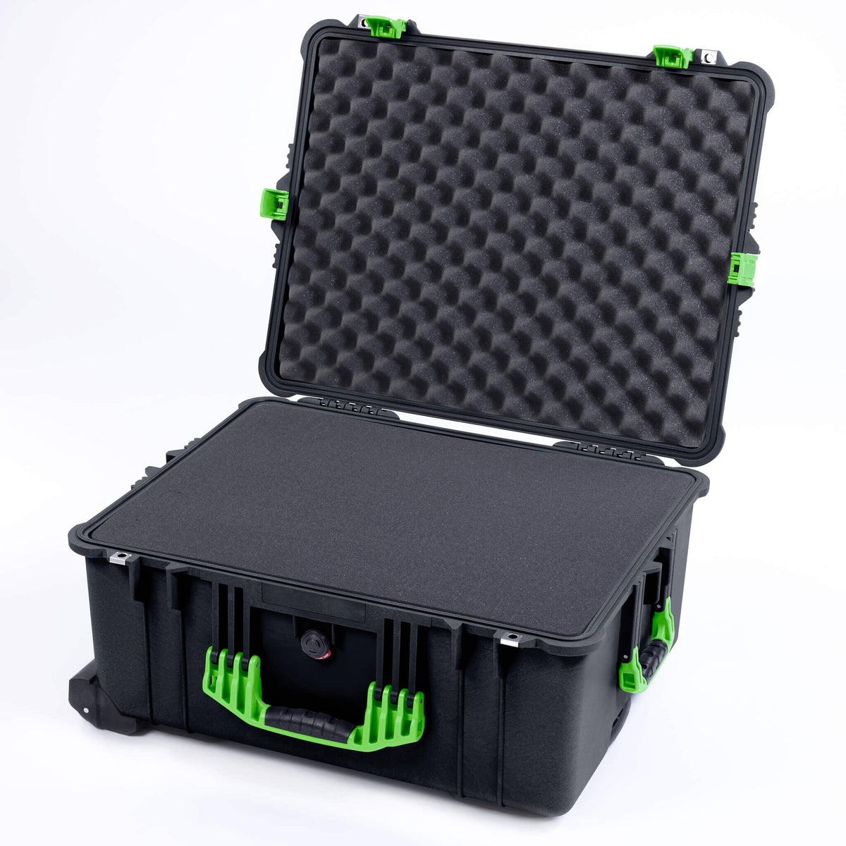 Pelican 1620 Case, Black with Lime Green Handles &amp; Push-Button Latches Pick &amp; Pluck Foam with Convoluted Lid Foam ColorCase 016200-0001-110-301