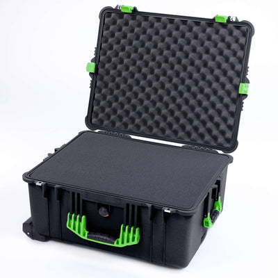 Pelican 1620 Case, Black with Lime Green Handles & Latches Pick & Pluck Foam with Convoluted Lid Foam ColorCase 016200-0001-110-300