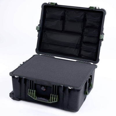 Pelican 1620 Case, Black with OD Green Handles & Latches Pick & Pluck Foam with Mesh Lid Organizer ColorCase 016200-0101-110-130