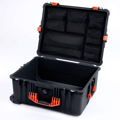 Pelican 1620 Case, Black with Orange Handles & Latches Mesh Lid Organizer Only ColorCase 016200-0100-110-150