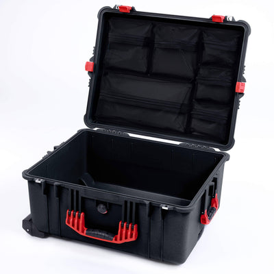 Pelican 1620 Case, Black with Red Handles & Latches Mesh Lid Organizer Only ColorCase 016200-0100-110-320