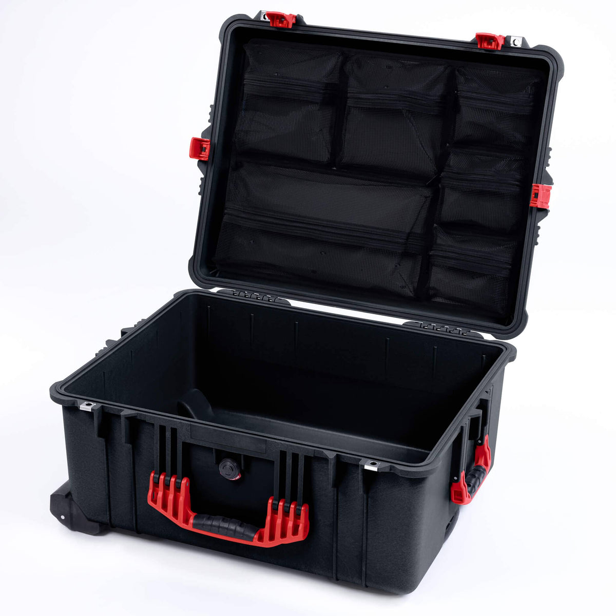 Pelican 1620 Case, Black with Red Handles &amp; Push-Button Latches Mesh Lid Organizer Only ColorCase 016200-0100-110-321