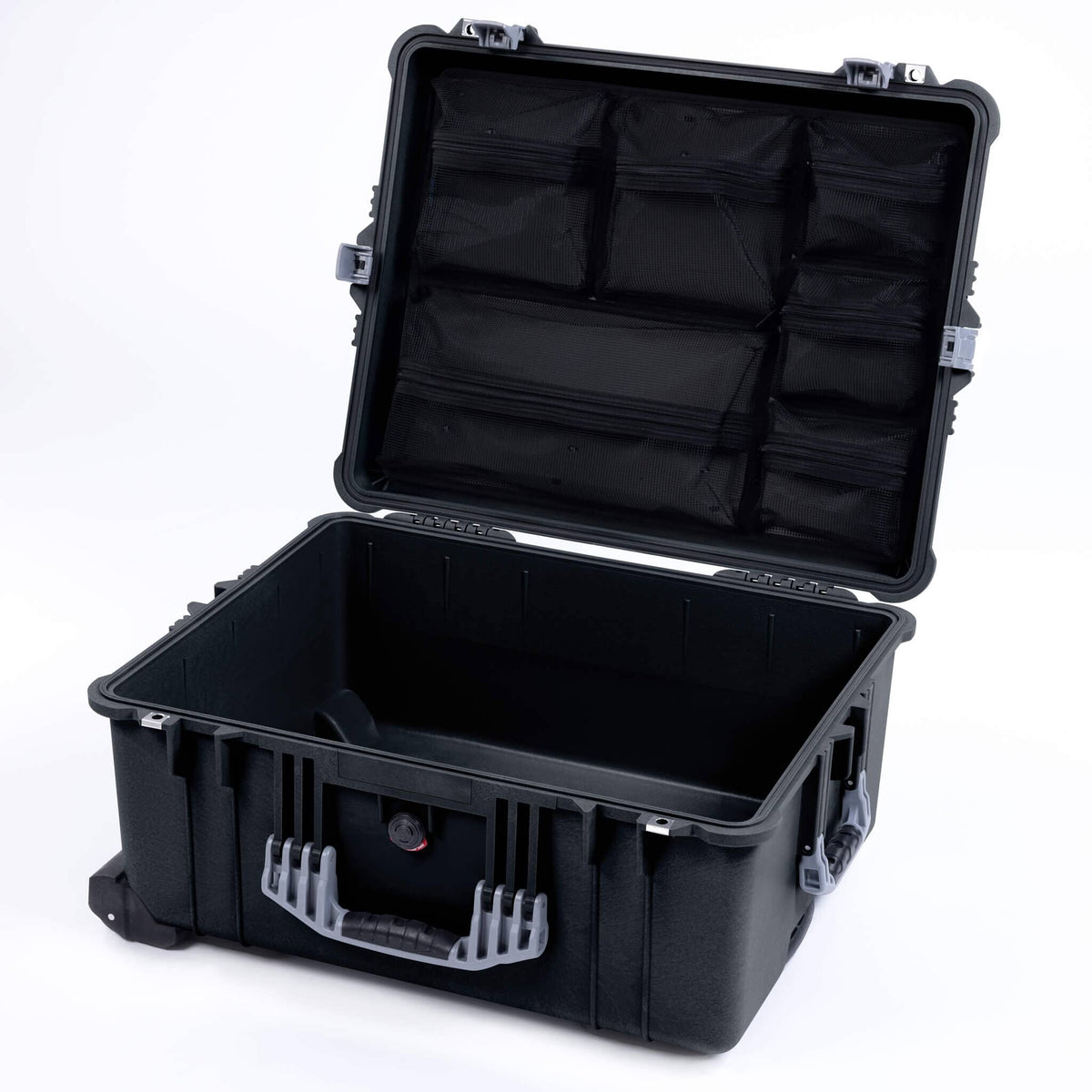 Pelican 1620 Case, Black with Silver Handles &amp; Push-Button Latches Mesh Lid Organizer Only ColorCase 016200-0100-110-181