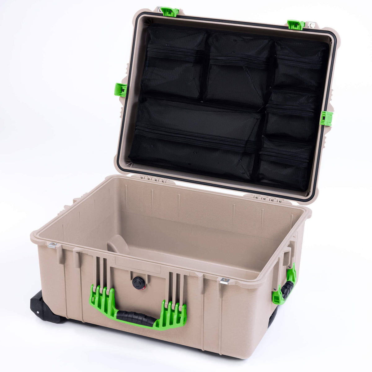 Pelican 1620 Case, Desert Tan with Lime Green Handles &amp; Push-Button Latches ColorCase 