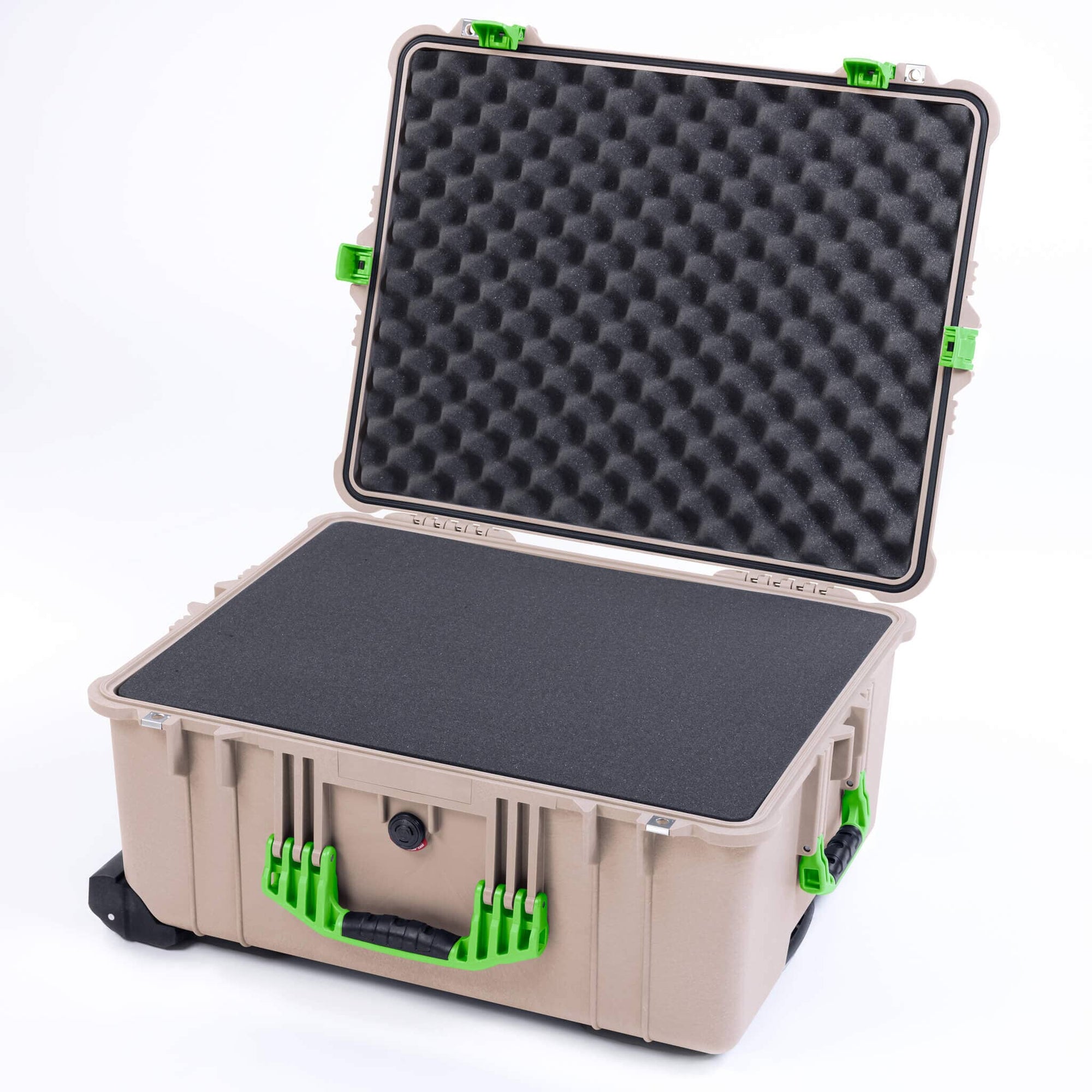 Pelican 1620 Case, Desert Tan with Lime Green Handles & Push-Button Latches ColorCase