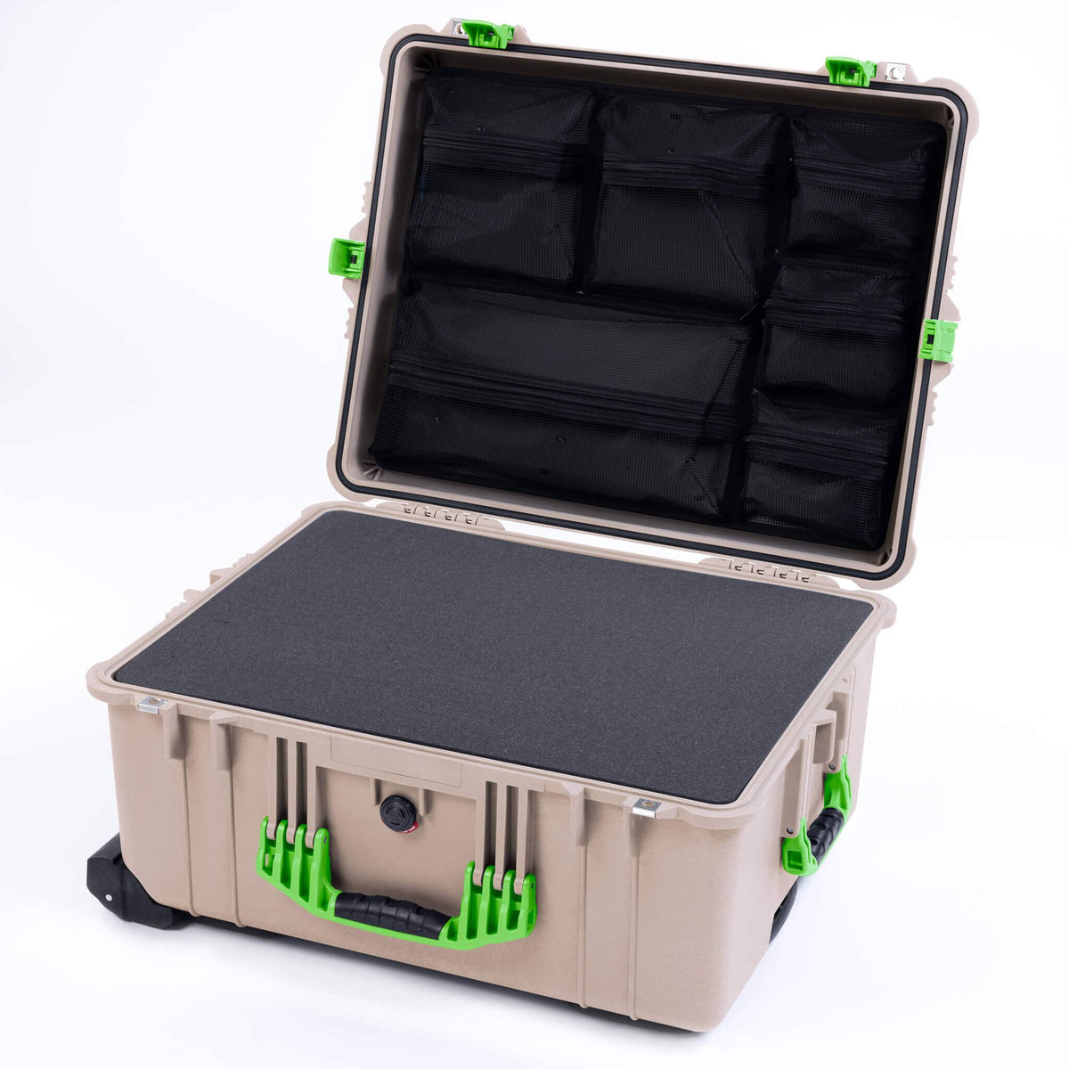Pelican 1620 Case, Desert Tan with Lime Green Handles &amp; Push-Button Latches ColorCase 