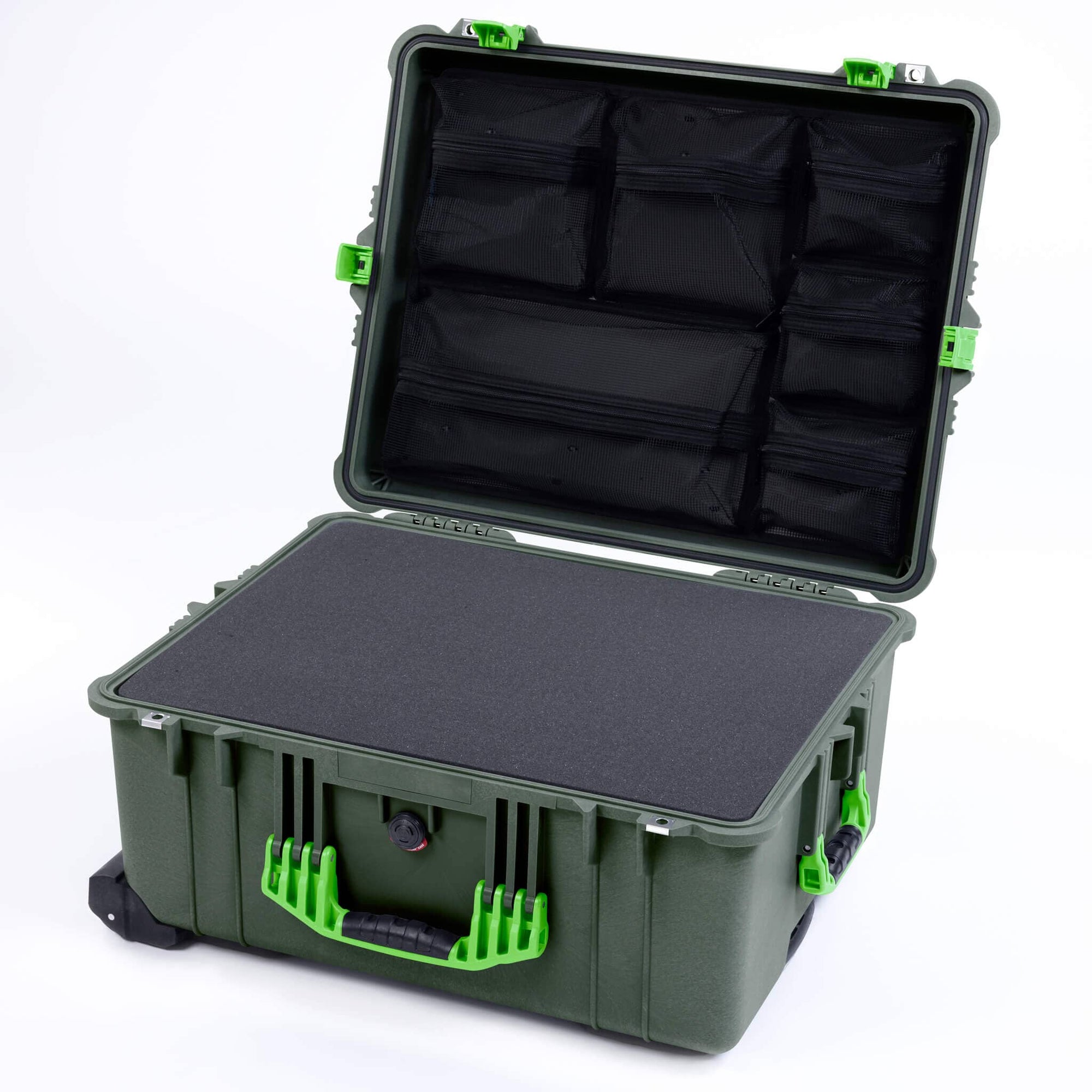 Pelican 1620 Case, OD Green with Lime Green Handles & Push-Button Latches ColorCase