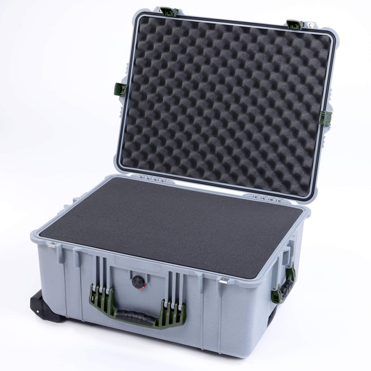 Pelican 1620 Case, Silver with OD Green Handles &amp; Push-Button Latches ColorCase 