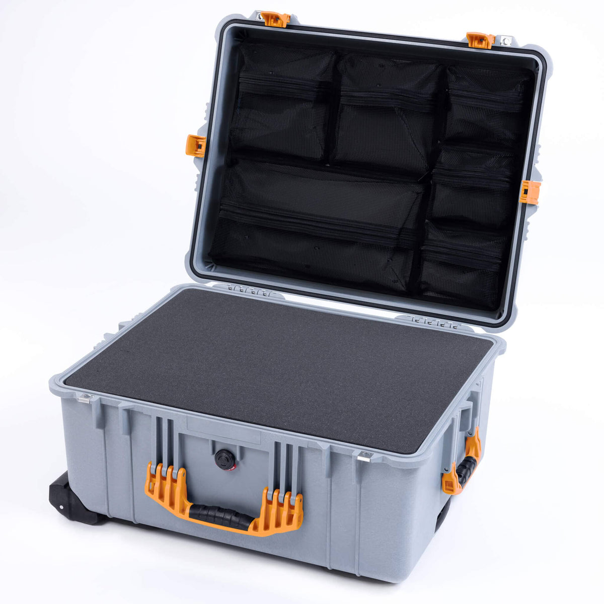 Pelican 1620 Case, Silver with Yellow Handles &amp; Push-Button Latches ColorCase 