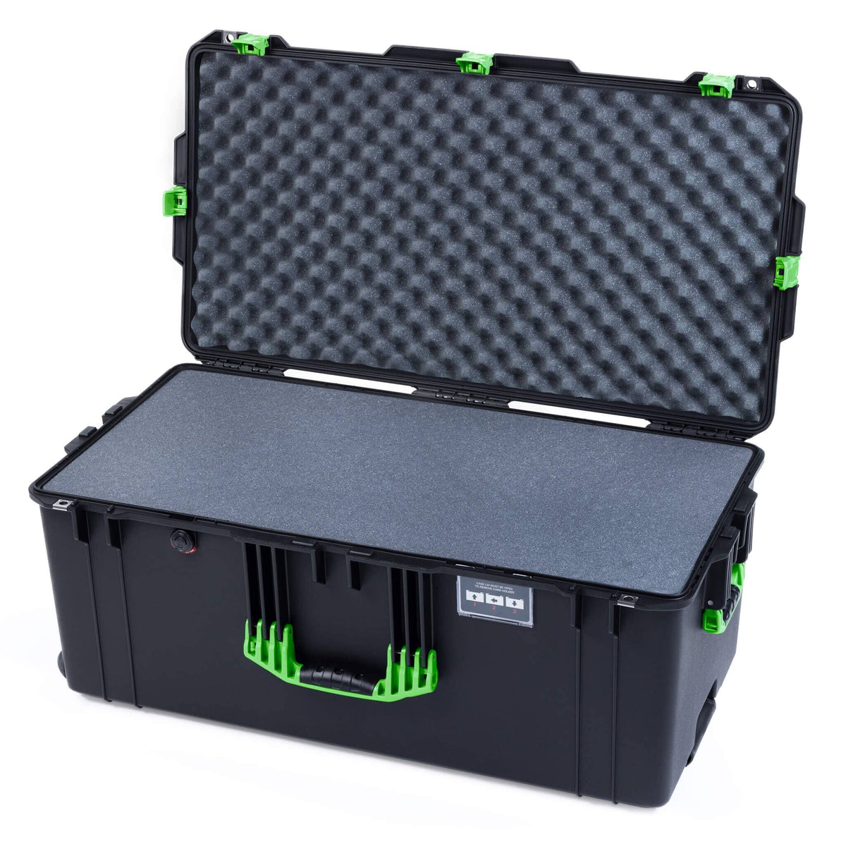 Pelican 1646 Air Case, Black with Lime Green Handles &amp; Latches Pick &amp; Pluck Foam with Convoluted Lid Foam ColorCase 016460-0001-110-301