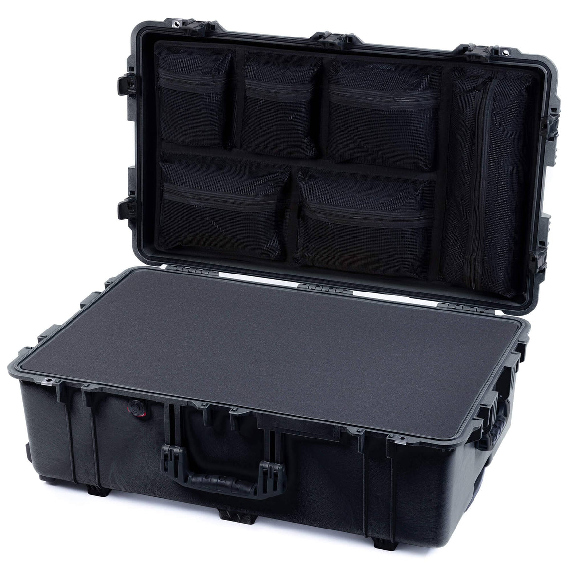 Pelican 1650 Case, Black (Push-Button Latches) Pick &amp; Pluck Foam with Mesh Lid Organizer ColorCase 016500-0101-110-111