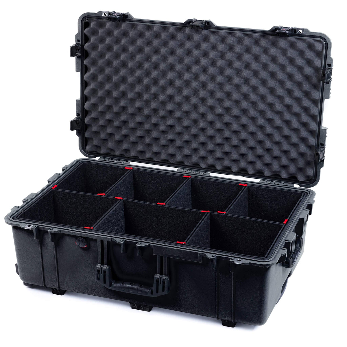 Pelican 1650 Case, Black with Black Handles &amp; TSA Locking Latches TrekPak Divider System with Convoluted Lid Foam ColorCase 016500-0020-110-L10