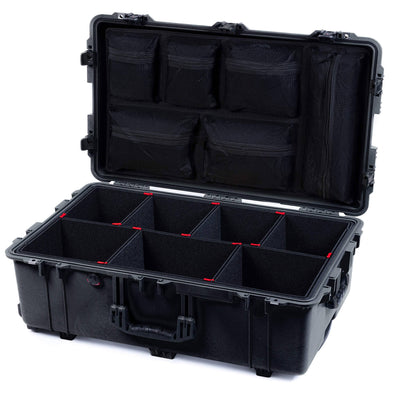 Pelican 1650 Case, Black with Black Handles & TSA Locking Latches TrekPak Divider System with Mesh Lid Organizer ColorCase 016500-0120-110-L10
