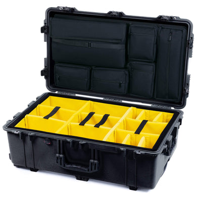 Pelican 1650 Case, Black (Push-Button Latches) Yellow Padded Microfiber Dividers with Laptop Computer Lid Pouch ColorCase 016500-0210-110-111