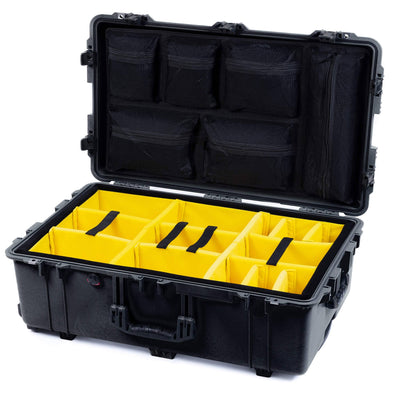 Pelican 1650 Case, Black (Push-Button Latches) Yellow Padded Microfiber Dividers with Mesh Lid Organizer ColorCase 016500-0110-110-111