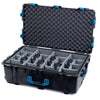 Pelican 1650 Case, Black with Blue Handles & Push-Button Latches Gray Padded Microfiber Dividers with Convoluted Lid Foam ColorCase 016500-0070-110-121