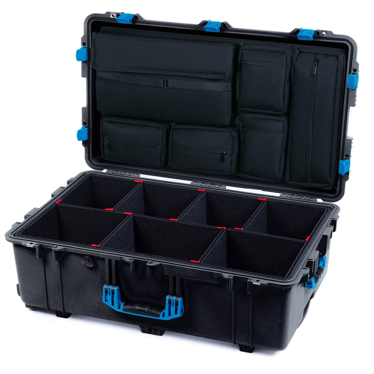 Pelican 1650 Case, Black with Blue Handles &amp; Latches TrekPak Divider System with Laptop Computer Pouch ColorCase 016500-0220-110-120