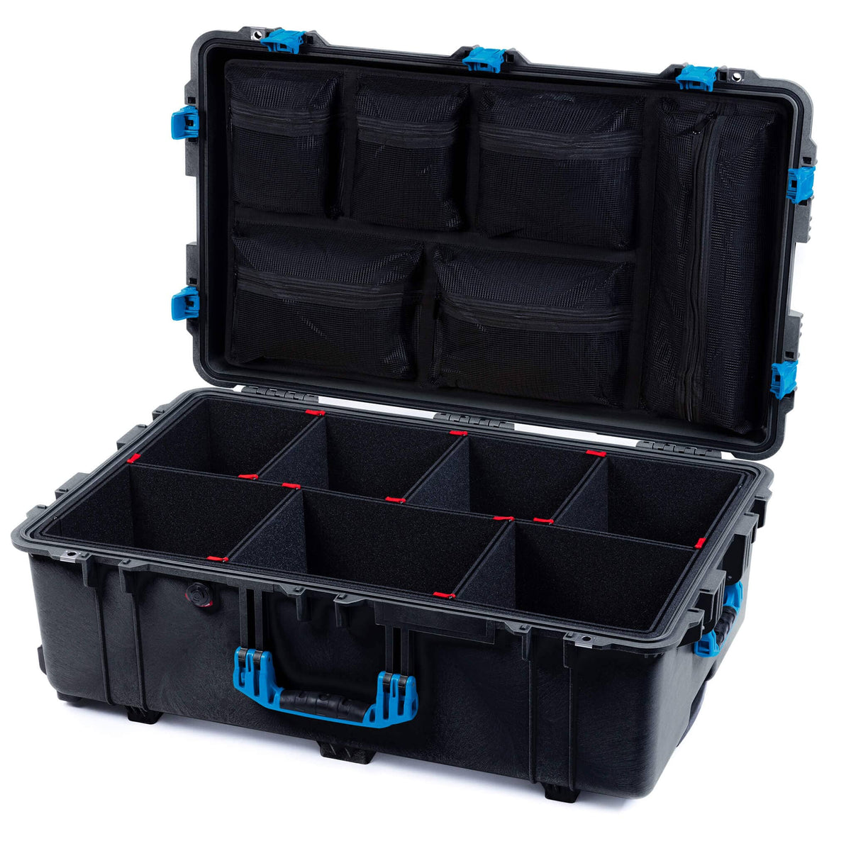 Pelican 1650 Case, Black with Blue Handles &amp; Push-Button Latches TrekPak Divider System with Mesh Lid Organizer ColorCase 016500-0120-110-121
