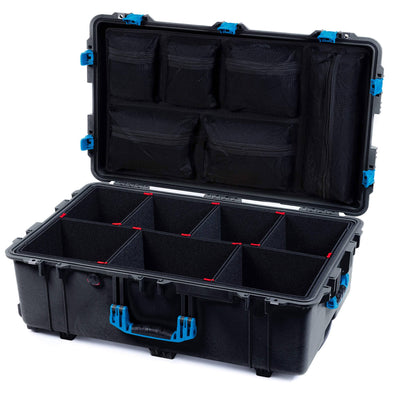 Pelican 1650 Case, Black with Blue Handles & Push-Button Latches TrekPak Divider System with Mesh Lid Organizer ColorCase 016500-0120-110-121