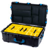 Pelican 1650 Case, Black with Blue Handles & Latches Yellow Padded Microfiber Dividers with Laptop Computer Lid Pouch ColorCase 016500-0210-110-120