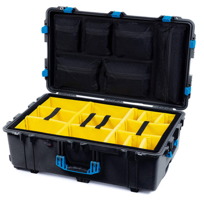 Pelican 1650 Case, Black with Blue Handles & Latches Yellow Padded Microfiber Dividers with Mesh Lid Organizer ColorCase 016500-0110-110-120