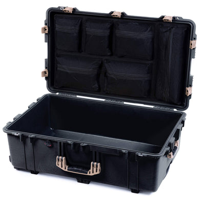 Pelican 1650 Case, Black with Desert Tan Handles & Push-Button Latches Mesh Lid Organizer Only ColorCase 016500-0100-110-311
