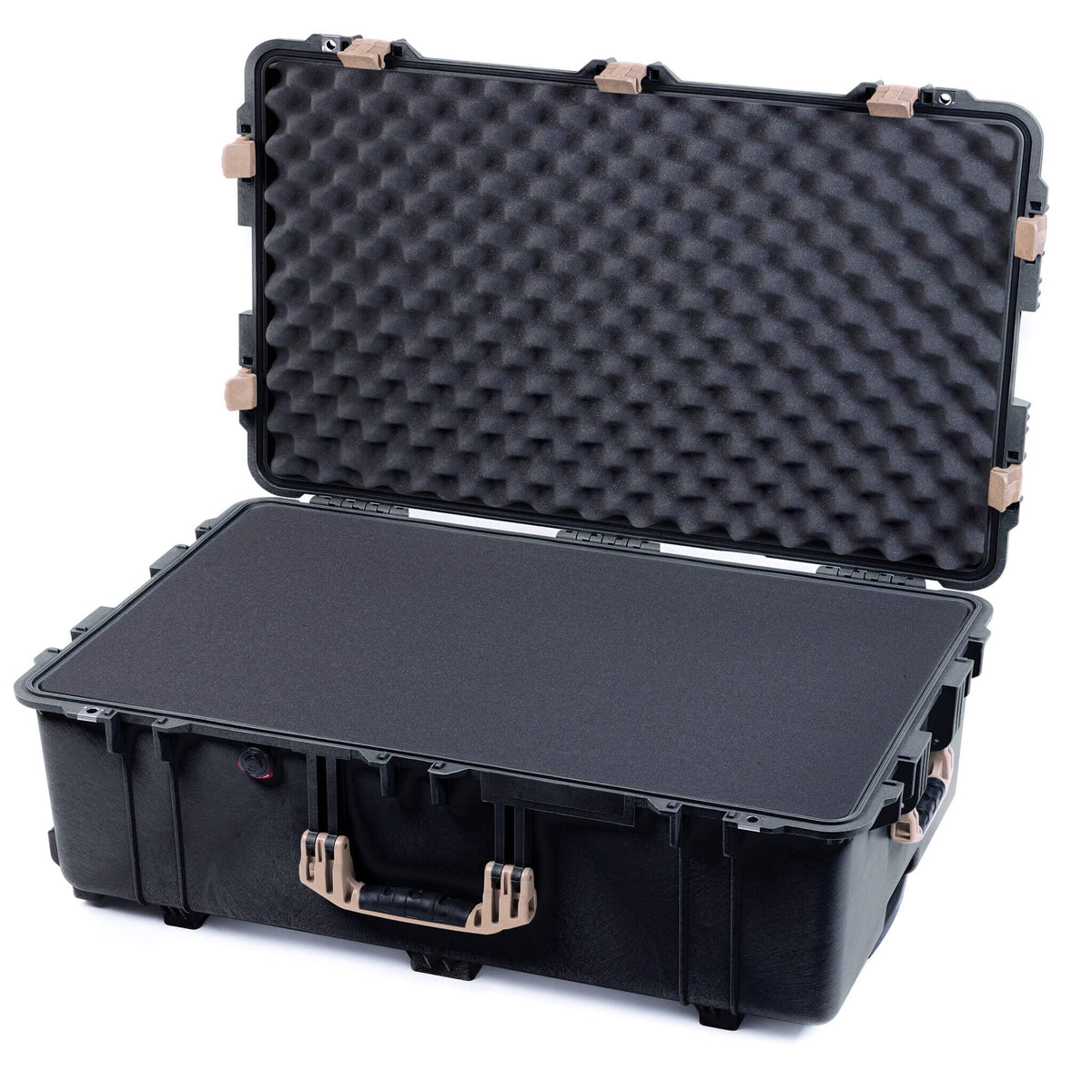 Pelican 1650 Case, Black with Desert Tan Handles &amp; Latches Pick &amp; Pluck Foam with Convoluted Lid Foam ColorCase 016500-0001-110-310
