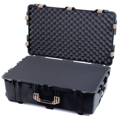 Pelican 1650 Case, Black with Desert Tan Handles & Latches Pick & Pluck Foam with Convoluted Lid Foam ColorCase 016500-0001-110-310