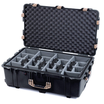 Pelican 1650 Case, Black with Desert Tan Handles & Latches Gray Padded Dividers with Convoluted Lid Foam ColorCase 016500-0070-110-310