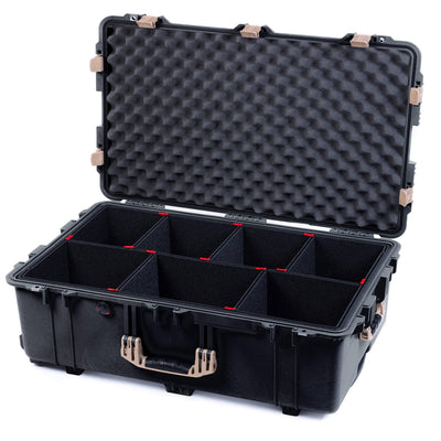 Pelican 1650 Case, Black with Desert Tan Handles & Latches TrekPak Divider System with Convoluted Lid Foam ColorCase 016500-0020-110-310