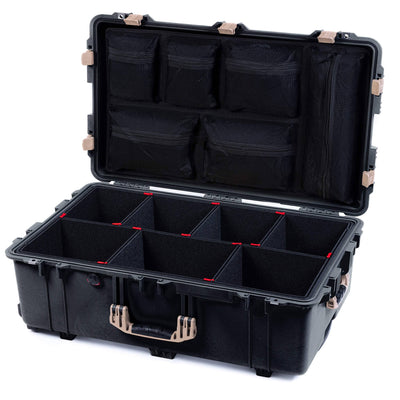 Pelican 1650 Case, Black with Desert Tan Handles & Latches TrekPak Divider System with Mesh Lid Organizer ColorCase 016500-0120-110-310