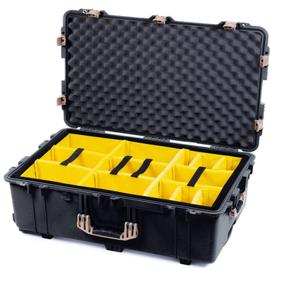 Pelican 1650 Case, Black with Desert Tan Handles & Push-Button Latches Yellow Padded Microfiber Dividers with Convoluted Lid Foam ColorCase 016500-0010-110-311