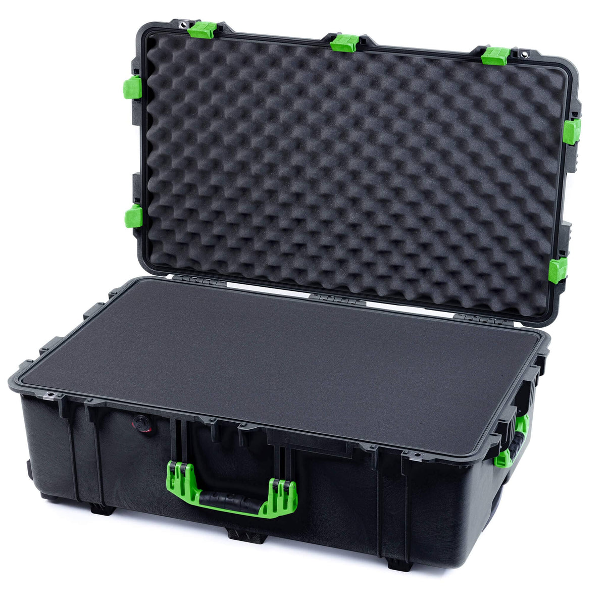 Pelican 1650 Case, Black with Lime Green Handles &amp; Latches Pick &amp; Pluck Foam with Convoluted Lid Foam ColorCase 016500-0001-110-300