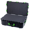 Pelican 1650 Case, Black with Lime Green Handles & Push-Button Latches Pick & Pluck Foam with Convoluted Lid Foam ColorCase 016500-0001-110-301