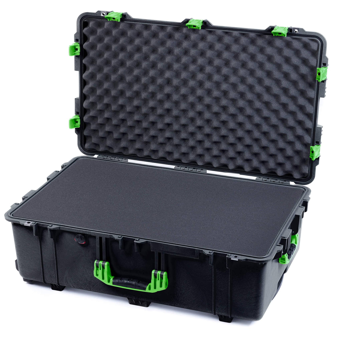 Pelican 1650 Case, Black with Lime Green Handles &amp; Push-Button Latches Pick &amp; Pluck Foam with Convoluted Lid Foam ColorCase 016500-0001-110-301