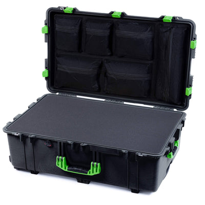 Pelican 1650 Case, Black with Lime Green Handles & Latches Pick & Pluck Foam with Mesh Lid Organizer ColorCase 016500-0101-110-300