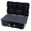 Pelican 1650 Case, Black with Lime Green Handles & Push-Button Latches Pick & Pluck Foam with Mesh Lid Organizer ColorCase 016500-0101-110-301