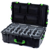Pelican 1650 Case, Black with Lime Green Handles & Latches Gray Padded Microfiber Dividers with Mesh Lid Organizer ColorCase 016500-0170-110-300