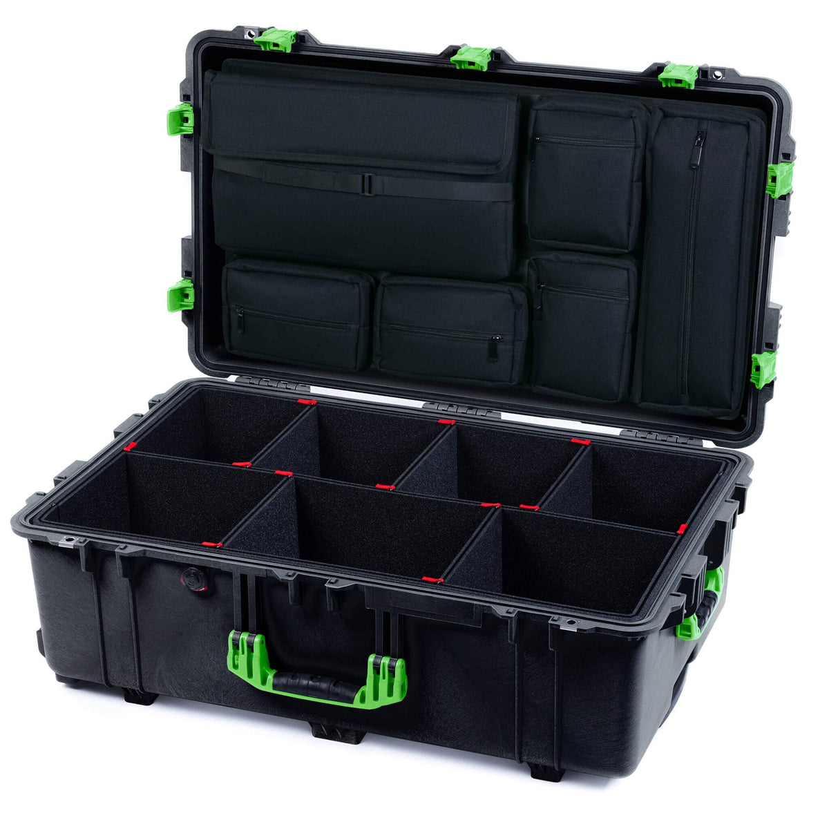 Pelican 1650 Case, Black with Lime Green Handles &amp; Push-Button Latches TrekPak Divider System with Laptop Computer Pouch ColorCase 016500-0220-110-301
