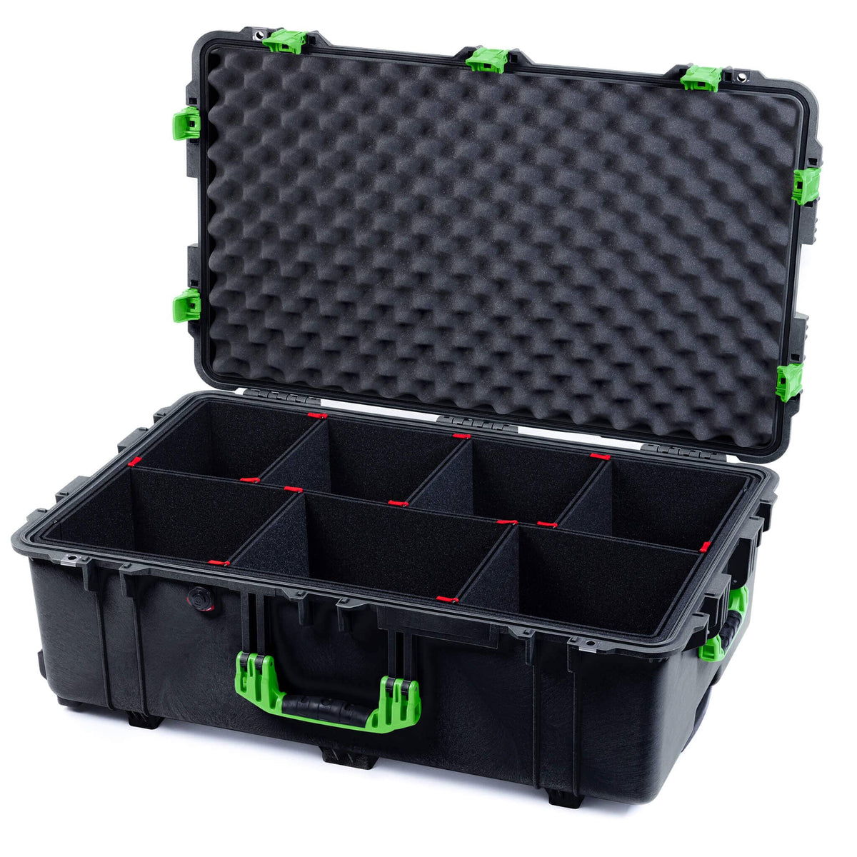 Pelican 1650 Case, Black with Lime Green Handles &amp; Push-Button Latches TrekPak Divider System with Convoluted Lid Foam ColorCase 016500-0020-110-301
