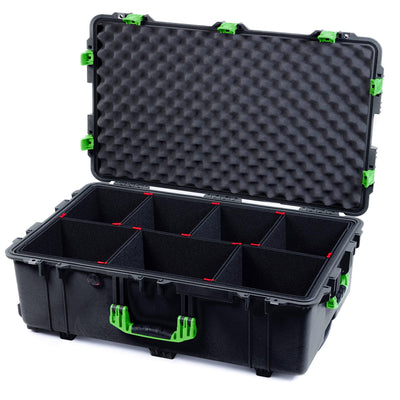 Pelican 1650 Case, Black with Lime Green Handles & Push-Button Latches TrekPak Divider System with Convoluted Lid Foam ColorCase 016500-0020-110-301