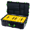 Pelican 1650 Case, Black with Lime Green Handles & Push-Button Latches Yellow Padded Microfiber Dividers with Laptop Computer Lid Pouch ColorCase 016500-0210-110-301