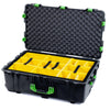 Pelican 1650 Case, Black with Lime Green Handles & Push-Button Latches Yellow Padded Microfiber Dividers with Convoluted Lid Foam ColorCase 016500-0010-110-301