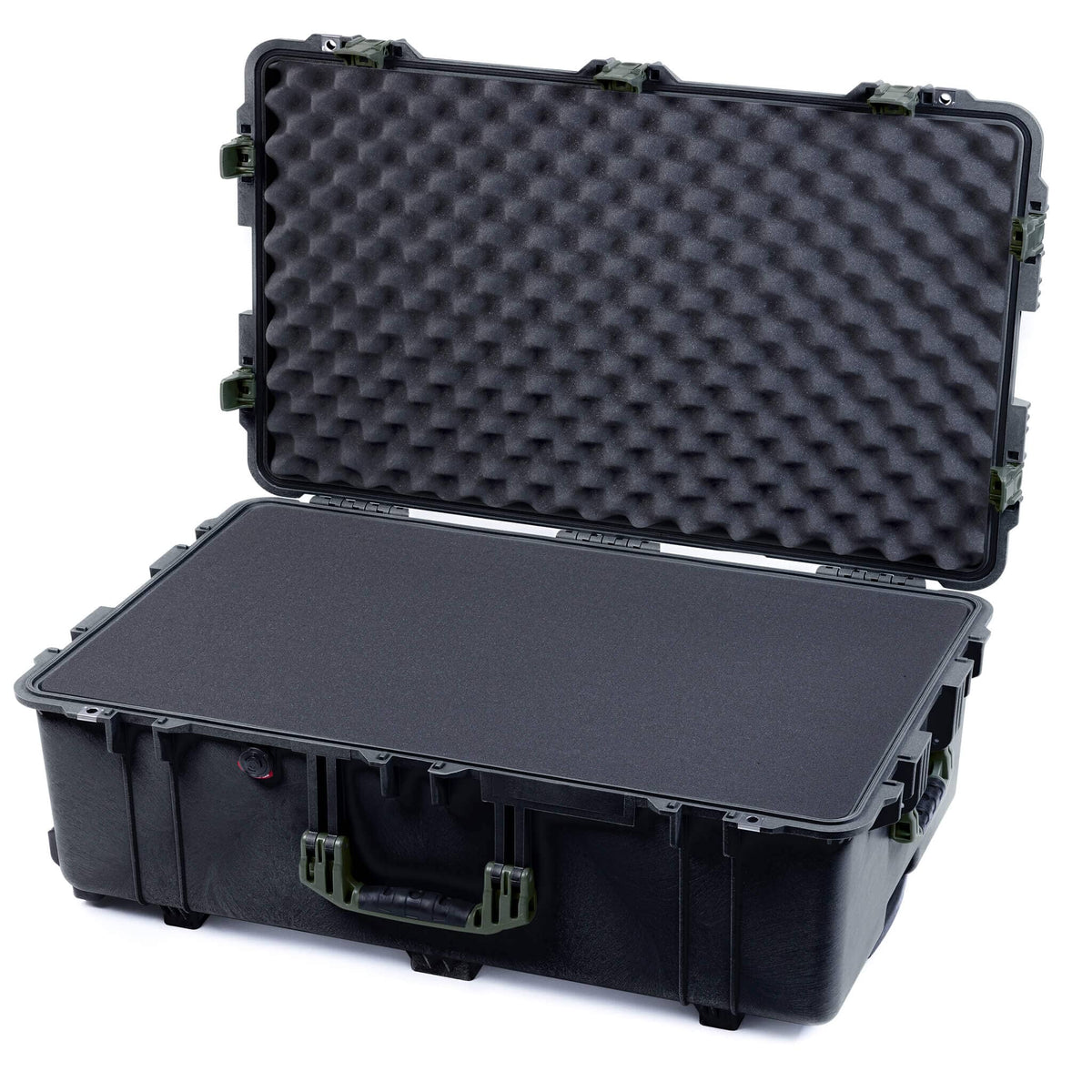 Pelican 1650 Case, Black with OD Green Handles &amp; Push-Button Latches Pick &amp; Pluck Foam with Convoluted Lid Foam ColorCase 016500-0001-110-131