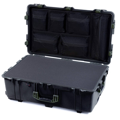 Pelican 1650 Case, Black with OD Green Handles & Latches Pick & Pluck Foam with Mesh Lid Organizer ColorCase 016500-0101-110-130